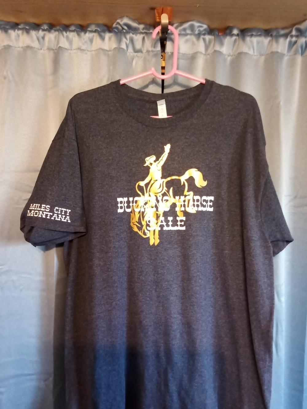Jerzees Dark Gray Tee with Gold Bucking Horse Graphic